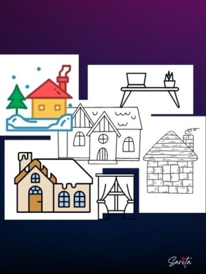 Home Sweet Home printable coloring book cover featuring cozy house illustrations, family scenes, and playful doodles for kids, designed by NLP Practitioner Sarita Chugh for creative family bonding.